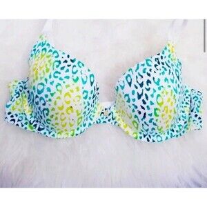 Victoria's Secret Demi Bra Rhinestone Crystal Cheetah Leopard Print 34D EUC